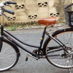 自転車　シティサイクル　トラッドライン　サイクルアサヒ　27インチ　外装6段　前後カゴつき　ブラックの画像