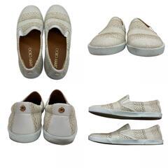 186005 現状品 Jimmy Choo ジミーチュウ スリッポン 24.5 ベージュ レディース [250116HM150057]の画像