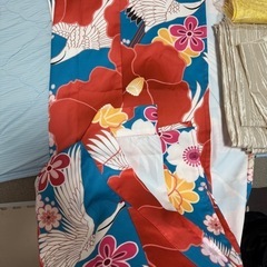 150㎝まで用、花柄・鶴柄 浴衣・帯セットの画像