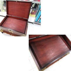 李朝風家具 収納箱 幅 約89cm 木製 ブラウン系 収納ボックス カギ付き 中古 現状品 収納家具 苫小牧西店の画像