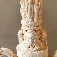 （美品　極上香炉） 彫刻 細密造 龍細工　三足香炉　中国美術　八仙　台付の画像