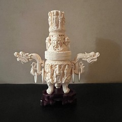 （美品　極上香炉） 彫刻 細密造 龍細工　三足香炉　中国美術　八仙　台付の画像