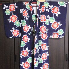ジュニア浴衣★注染★紺地薔薇柄★size１４０