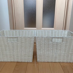 アイリスオーヤマ カラー編みバスケット 深型 ホワイト　2個セット　の画像