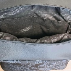 大島紬×黒合皮リュック（オーダーメイド・未使用）の画像