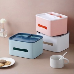 ティッシュケースと小物入れが一体になった収納ボックス ホワイトの画像