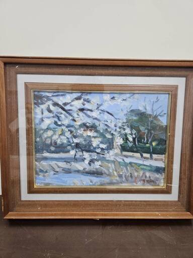 No4237小木 麦：作『こぶし咲く』絵画油絵額縁リサイクル