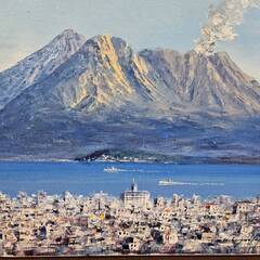 No4244　小林 幸三：作　『桜島』　絵画　油絵　額縁　リサイクルショップどりーむ荒田店Nの画像