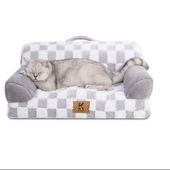 KSIIA 犬 ベッド 洗える 防水 ペットベッド ソファー 犬用ベッド 通気性いい 犬のベッド ふわふわ 犬 クッション 枕付き 取り外せるカバー 滑り止め 小型犬 中型犬 猫 オールシーズン 66×37×33cm グレーの画像