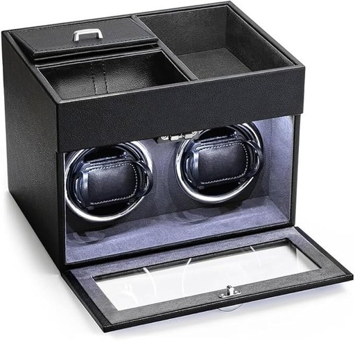 ワインディングマシーン 2本巻き 小物収納 ウォッチワインダー ブラック+グレー