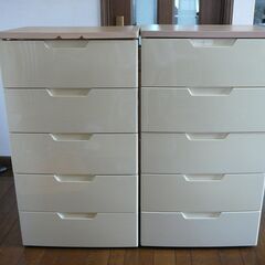 21. 【中古】衣装ケース タンス 5段引き出し 天板木材 2個セット 天板のプラスチックに割れありの画像