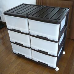 〈引取者決定〉26. 【中古】衣装ケース 3段引き出し 茶×白 ...