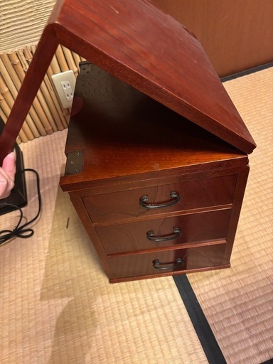 文机レトロアンティークデスク引き出し付き折りたたみ木製美品
