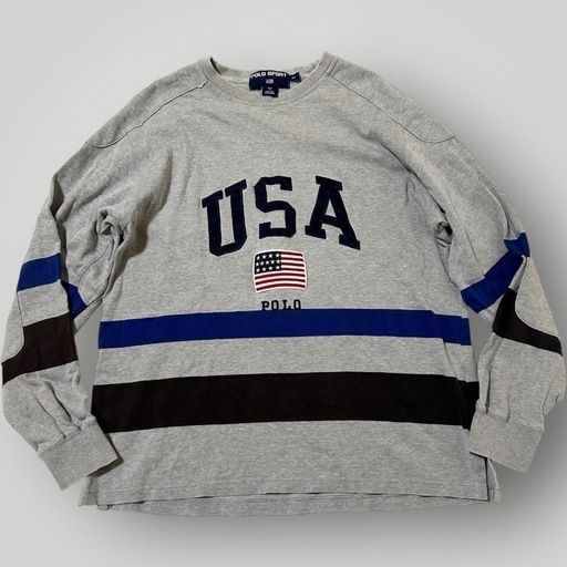 古着 ポロ スポーツ ラルフローレン スウェットシャツ ビックロゴ刺繍 Mサイズ エルボーパッチ