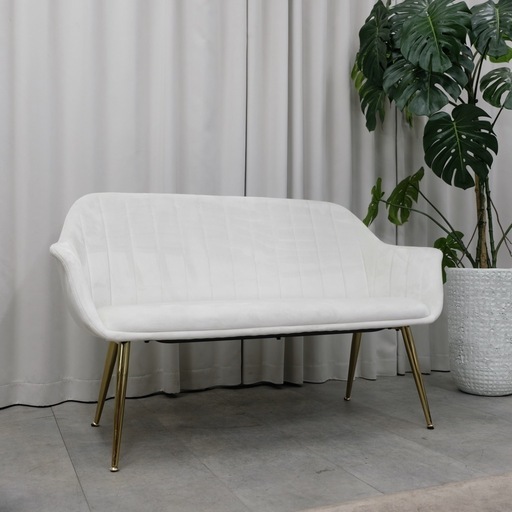 KH-12【新入荷　リサイクル品】モダンスタイル　ベロアファブリック×ゴールド脚　ベンチソファ　白