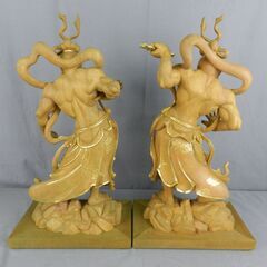 仏教美術 葉偉混作 木彫 金剛力士像 二尊一組 特大 金彩　木箱入の画像