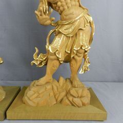 仏教美術 葉偉混作 木彫 金剛力士像 二尊一組 特大 金彩　木箱入の画像