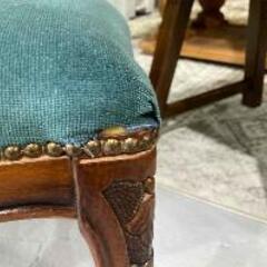 E7【猫足スツール】木製 布 グリーン イス W48cm コンパクト クラシカル アンティーク調 リビング インテリア 玄関の画像