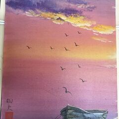 平山郁夫『夕凪 』 油彩 大丸百貨店美術部 共シール 額装の画像