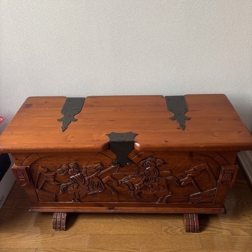 彫刻 木箱 手彫 収納箱 道具箱 物入 箪笥 アンティーク レトロ 家具 約