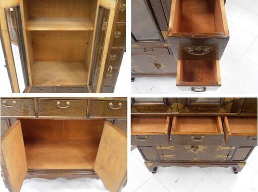 李朝風家具 キャビネット 収納棚 木製 カギ付き 小物入れ チェスト