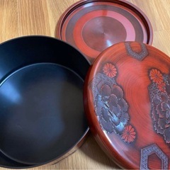 【昭和レトロ】未使用保管品/漆調の御茶櫃（おちゃびつ）直径29cmの画像