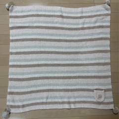 ジェラートピケ　ストライプブランケット　白×ベージュ×水色の画像