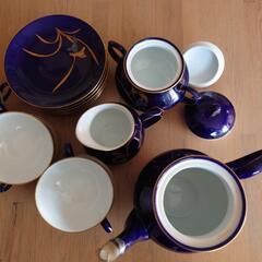 香蘭社ティーセット 瑠璃色金彩 菖蒲 6客の画像