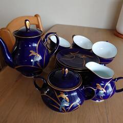 香蘭社ティーセット 瑠璃色金彩 菖蒲 6客の画像