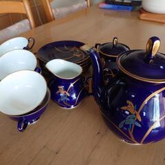 香蘭社ティーセット 瑠璃色金彩 菖蒲 6客