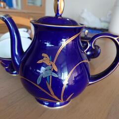 香蘭社ティーセット 瑠璃色金彩 菖蒲 6客の画像