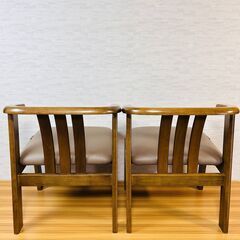 ヴィンテージ アームチェア ダイニングチェア ローチェア 肘掛け 本革 レトロ 2脚セットの画像