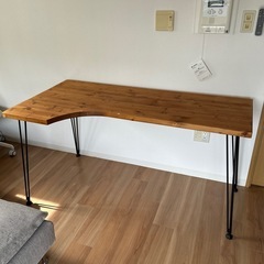 [幅140] L字デスク 天然木使用 スチール脚 インダストリアル調 ヴィンテージの画像