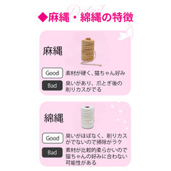 【ネコちゃん爪研ぎ用麻縄と綿縄のお試しセット】の画像