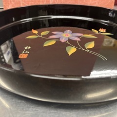 鉄仙　黒塗　丸盆　トレイの画像