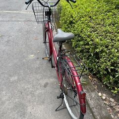 自転車　No.369　シティサイクル　26インチ　ワインレッド　ライト、鍵付き　【リサイクルショップどりーむ天保山】の画像