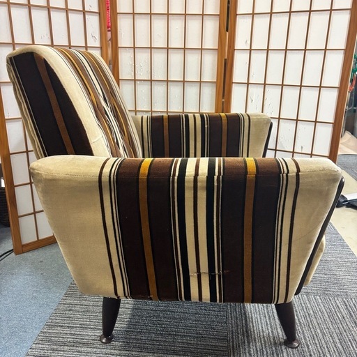 1人掛けチェア モケットソファ モケットストライプソファ レトロ ヴィンテージ 1人掛けチェア モケットソファ モケットストライプソファ 昭和レトロ