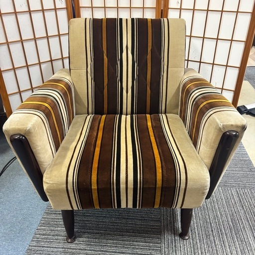1人掛けチェア モケットソファ モケットストライプソファ 昭和レトロ ヴィンテージ