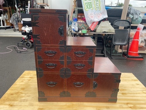 階段箪笥　右下がり タンス　和　家具　古民家　アンティーク調 ビンテージ　レトロ　飾り棚　飾り箪笥　収納　右下がり　3段　中古　③