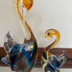 マルティグラス　ガラススワン親子ペアオブジェ 台座付きの画像