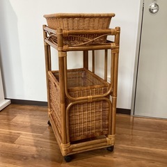 ランドリーバスケットラタン（KAZAMA）【町田市再生家具】251363の画像