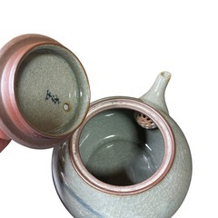 ● 有田焼　伊万里焼　杏土窯　青色 陶器製 急須と湯呑5個セット 木製収納ケース付き　鷺図柄の画像