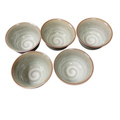 ● 有田焼　伊万里焼　杏土窯　青色 陶器製 急須と湯呑5個セット 木製収納ケース付き　鷺図柄の画像