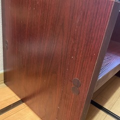 ガラス天板 ローテーブル木目調ブラウン／収納棚付きの画像