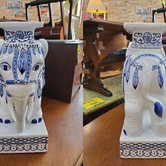 アジアン 象の置物 白象 陶器 花台 インテリア 玄関◆幅20㎝×奥行42㎝×高さ47㎝◆近隣配送無料 買取帝国 朝霞店の画像