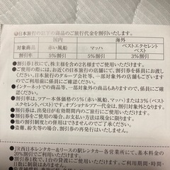 🚂JR西日本株主優待　日本旅行割引券の画像