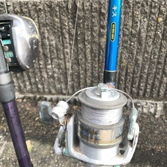 古い釣竿とリールの画像