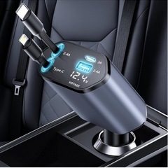 シガーソケット 充電器 車 USB【巻き取り式】4in1 の画像