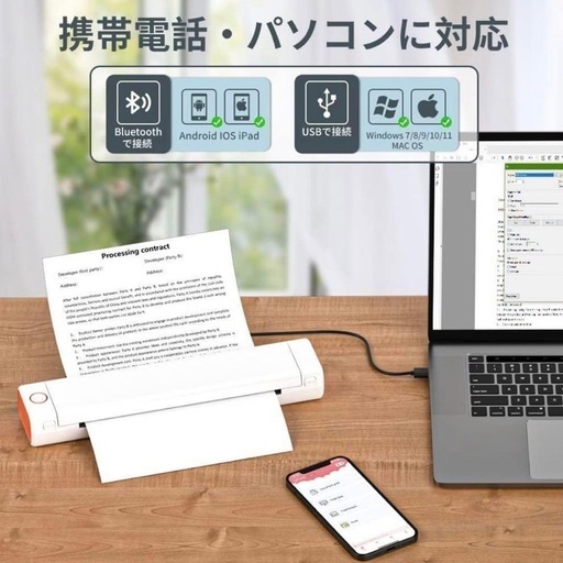 【新品未使用】A4 モバイルプリンター 熱転写 ポータブルプリンター Bluetooth 小型 コピー機