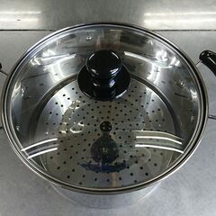 【無料】【美品】パール金属NEWだんらん ステンレス製ガラス蓋付兼用鍋26cm（たぶん）　 蒸し料理にも使える目皿付　※受付終了になっていない限りは気長に募集中の画像